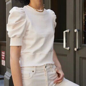 Soldout NYC Just Enough Puff Sleeved Sweatshirt XS Cream Pullover Cotton Fleece